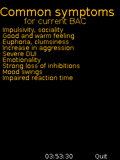 Screenshot of some symptoms listed